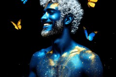 Abstract Male Art Ai Photos of Beautiful Men Enveloped by Vibrant Blue & Gold Colors