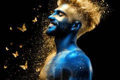 Abstract Male Art Ai Photos of Beautiful Men Enveloped by Vibrant Blue & Gold Colors
