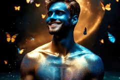 Abstract Male Art Ai Photos of Beautiful Men Enveloped by Vibrant Blue & Gold Colors