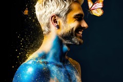 Abstract Male Art Ai Photos of Beautiful Men Enveloped by Vibrant Blue & Gold Colors