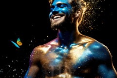 Abstract Male Art Ai Photos of Beautiful Men Enveloped by Vibrant Blue & Gold Colors