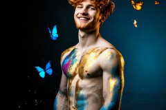 Abstract Male Art Ai Photos of Beautiful Men Enveloped by Vibrant Blue & Gold Colors