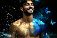 Abstract Male Art Ai Photos of Beautiful Men Enveloped by Vibrant Blue & Gold Colors