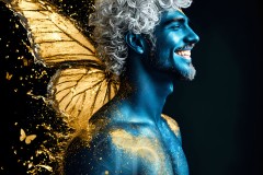 Abstract Male Art Ai Photos of Beautiful Men Enveloped by Vibrant Blue & Gold Colors