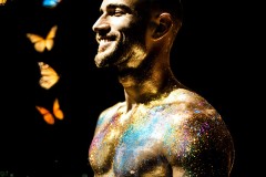 Abstract Male Art Ai Photos of Beautiful Men Enveloped by Vibrant Blue & Gold Colors