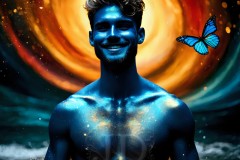 Abstract Male Art Ai Photos of Beautiful Men Enveloped by Vibrant Blue & Gold Colors