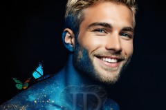 Abstract Male Art Ai Photos of Beautiful Men Enveloped by Vibrant Blue & Gold Colors