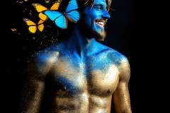 Abstract Male Art Ai Photos of Beautiful Men Enveloped by Vibrant Blue & Gold Colors