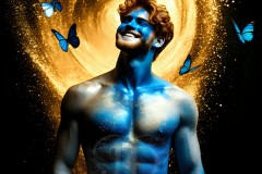 Abstract Male Art Ai Photos of Beautiful Men Enveloped by Vibrant Blue & Gold Colors