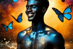 Abstract Male Art Ai Photos of Beautiful Men Enveloped by Vibrant Blue & Gold Colors