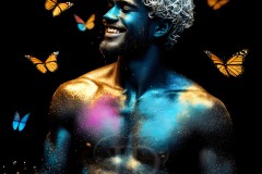 Abstract Male Art Ai Photos of Beautiful Men Enveloped by Vibrant Blue & Gold Colors