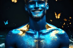 Abstract Male Art Ai Photos of Beautiful Men Enveloped by Vibrant Blue & Gold Colors