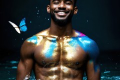 Abstract Male Art Ai Photos of Beautiful Men Enveloped by Vibrant Blue & Gold Colors