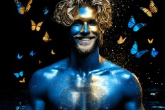 Abstract Male Art Ai Photos of Beautiful Men Enveloped by Vibrant Blue & Gold Colors
