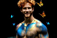 Abstract Male Art Ai Photos of Beautiful Men Enveloped by Vibrant Blue & Gold Colors