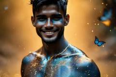 Abstract Male Art Ai Photos of Beautiful Men Enveloped by Vibrant Blue & Gold Colors