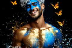Abstract Male Art Ai Photos of Beautiful Men Enveloped by Vibrant Blue & Gold Colors