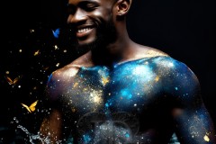Abstract Male Art Ai Photos of Beautiful Men Enveloped by Vibrant Blue & Gold Colors