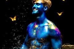 Abstract Male Art Ai Photos of Beautiful Men Enveloped by Vibrant Blue & Gold Colors