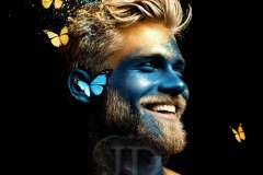 Abstract Male Art Ai Photos of Beautiful Men Enveloped by Vibrant Blue & Gold Colors