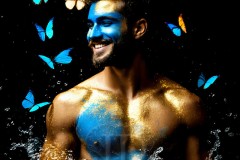 Abstract Male Art Ai Photos of Beautiful Men Enveloped by Vibrant Blue & Gold Colors