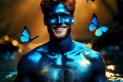 Abstract Male Art Ai Photos of Beautiful Men Enveloped by Vibrant Blue & Gold Colors
