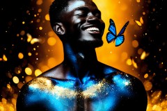Abstract Male Art Ai Photos of Beautiful Men Enveloped by Vibrant Blue & Gold Colors