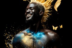 Abstract Male Art Ai Photos of Beautiful Men Enveloped by Vibrant Blue & Gold Colors
