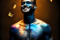 Abstract Male Art Ai Photos of Beautiful Men Enveloped by Vibrant Blue & Gold Colors