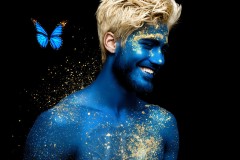 Abstract Male Art Ai Photos of Beautiful Men Enveloped by Vibrant Blue & Gold Colors