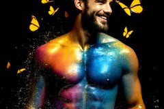 Abstract Male Art Ai Photos of Beautiful Men Enveloped by Vibrant Blue & Gold Colors