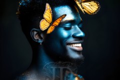 Abstract Male Art Ai Photos of Beautiful Men Enveloped by Vibrant Blue & Gold Colors