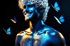 Abstract Male Art Ai Photos of Beautiful Men Enveloped by Vibrant Blue & Gold Colors