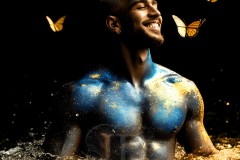 Abstract Male Art Ai Photos of Beautiful Men Enveloped by Vibrant Blue & Gold Colors