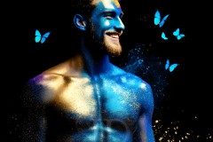 Abstract Male Art Ai Photos of Beautiful Men Enveloped by Vibrant Blue & Gold Colors