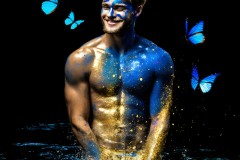 Abstract Male Art Ai Photos of Beautiful Men Enveloped by Vibrant Blue & Gold Colors