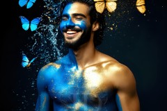 Abstract Male Art Ai Photos of Beautiful Men Enveloped by Vibrant Blue & Gold Colors