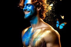 Abstract Male Art Ai Photos of Beautiful Men Enveloped by Vibrant Blue & Gold Colors