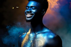 Abstract Male Art Ai Photos of Beautiful Men Enveloped by Vibrant Blue & Gold Colors