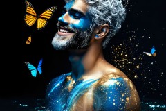 Abstract Male Art Ai Photos of Beautiful Men Enveloped by Vibrant Blue & Gold Colors
