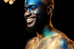 Abstract Male Art Ai Photos of Beautiful Men Enveloped by Vibrant Blue & Gold Colors
