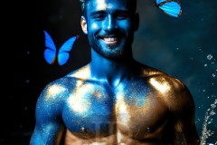 Abstract Male Art Ai Photos of Beautiful Men Enveloped by Vibrant Blue & Gold Colors