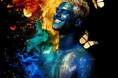 Abstract Male Art Ai Photos of Beautiful Men Enveloped by Vibrant Blue & Gold Colors