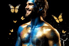 Abstract Male Art Ai Photos of Beautiful Men Enveloped by Vibrant Blue & Gold Colors