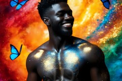 Abstract Male Art Ai Photos of Beautiful Men Enveloped by Vibrant Blue & Gold Colors