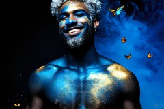 Abstract Male Art Ai Photos of Beautiful Men Enveloped by Vibrant Blue & Gold Colors
