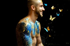 Abstract Male Art Ai Photos of Beautiful Men Enveloped by Vibrant Blue & Gold Colors