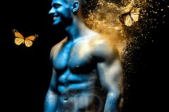 Abstract Male Art Ai Photos of Beautiful Men Enveloped by Vibrant Blue & Gold Colors