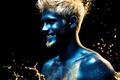 Abstract Male Art Ai Photos of Beautiful Men Enveloped by Vibrant Blue & Gold Colors