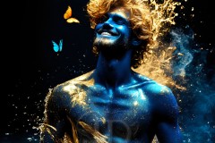 Abstract Male Art Ai Photos of Beautiful Men Enveloped by Vibrant Blue & Gold Colors